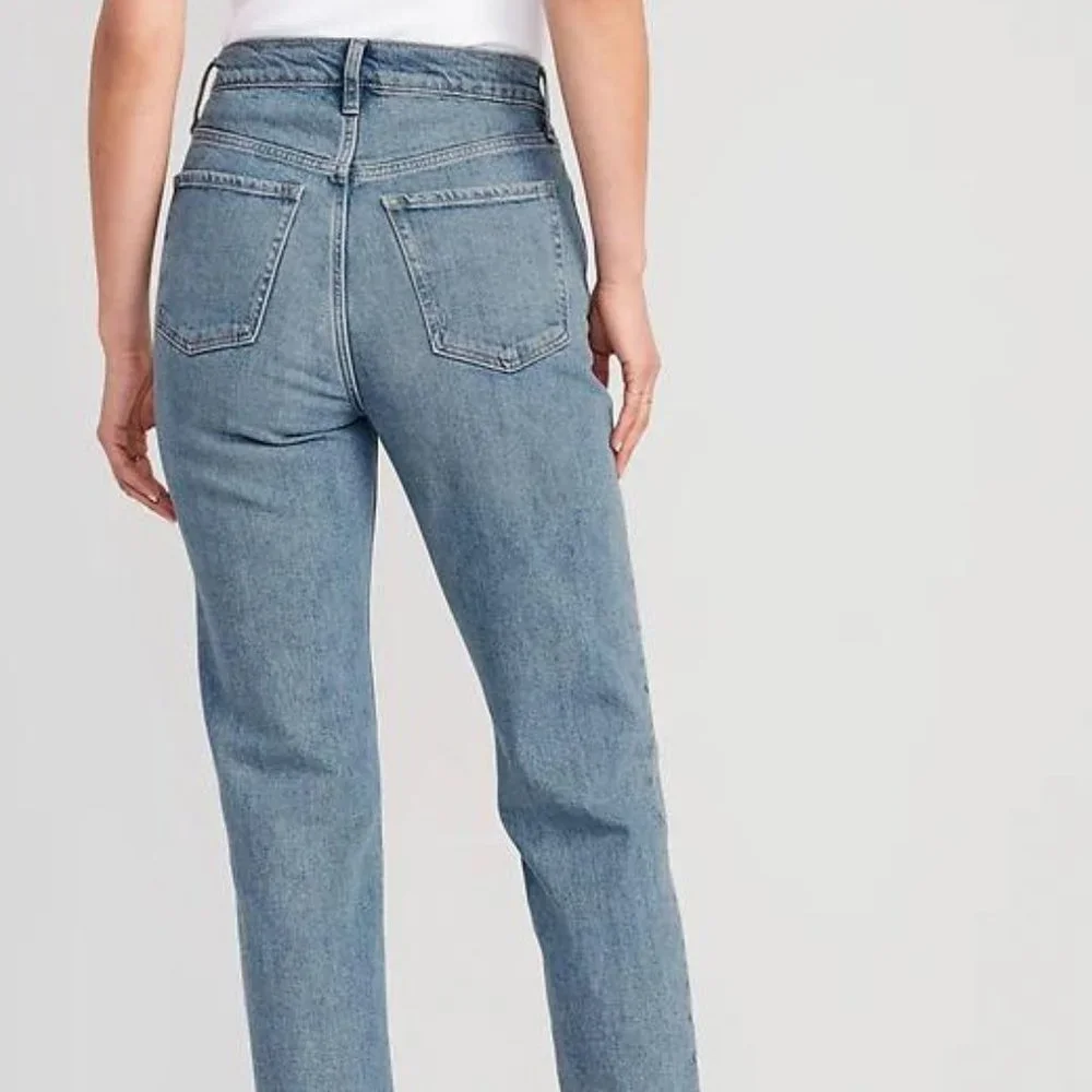 Old Navy Extra High-Waisted Button-Fly Ripped Cut-Off Straight Ankle Jeans New - Picture 4 of 9